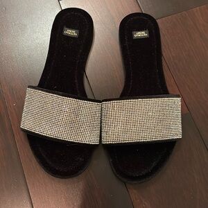 Victoria’s Secret black silver rhinestone sequin slippers